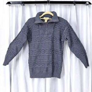 Vintage ST Johns Bay Sweater Women Small Blue Ribbed‎ Knit Heavyweight 1/4 Zip